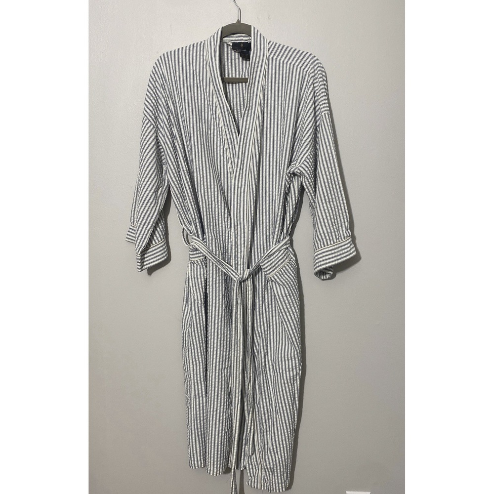Bill Blass Black Label Men's Robe Seersucker Striped Classic Preppy Comfort